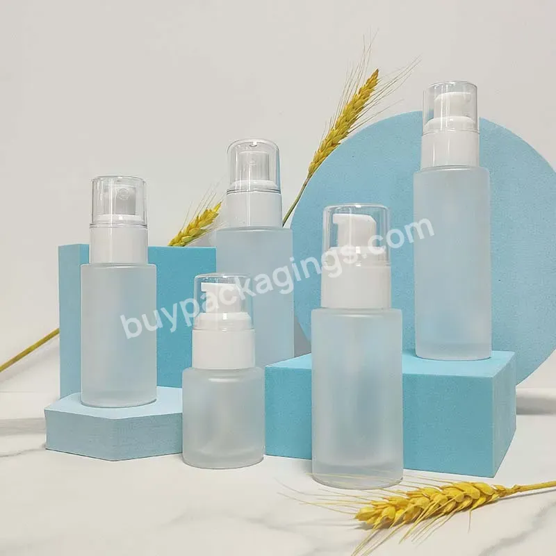 Luxury Frosted Clear Glass Skincare Packaging 30ml 40ml 50ml 60ml 80ml Cosmetics Containers Glass Lotion Bottle With Droppe Pump