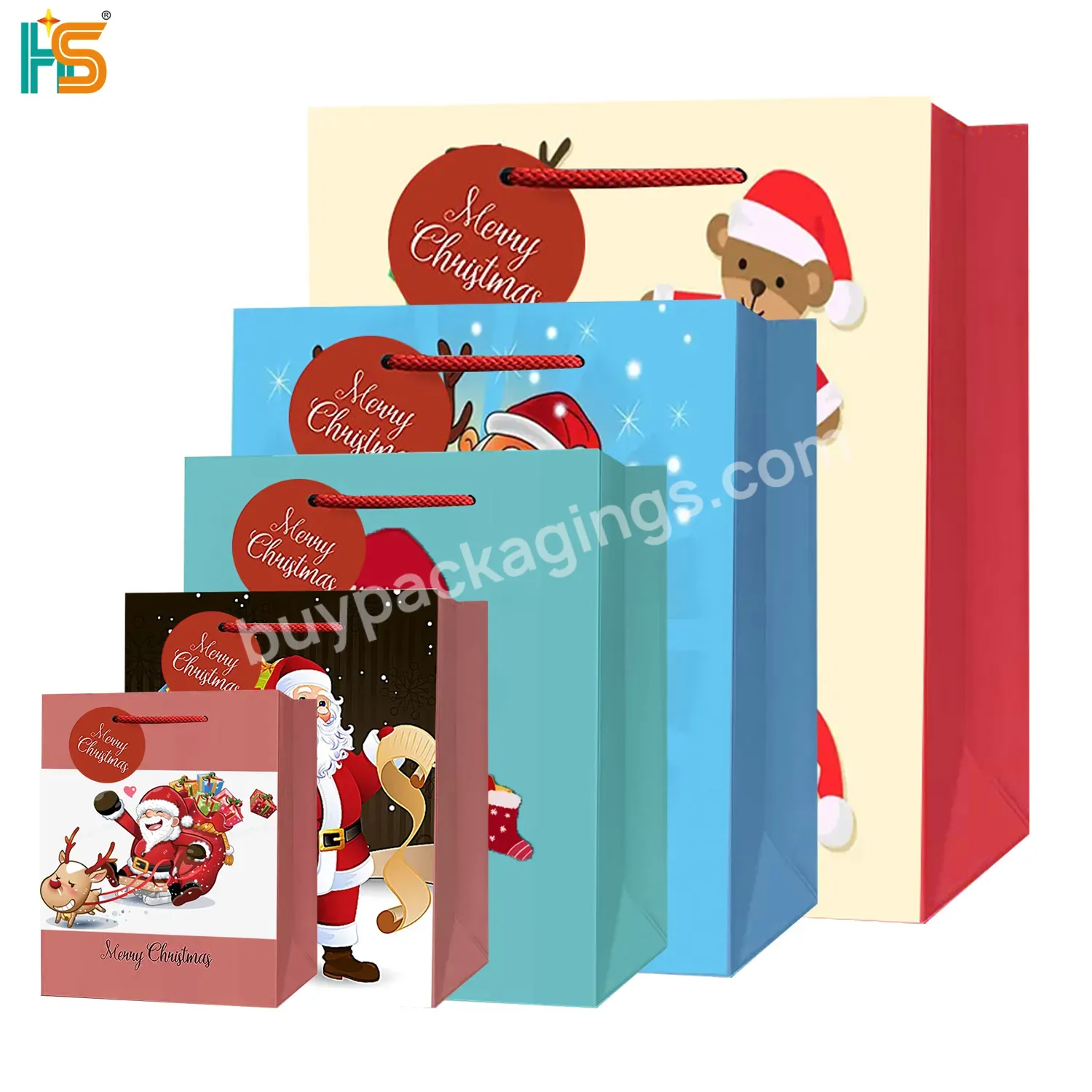 Luxury Gift Paper Handbags Packaging Candy Cookie Stripe Christmas Tree Storage Bag