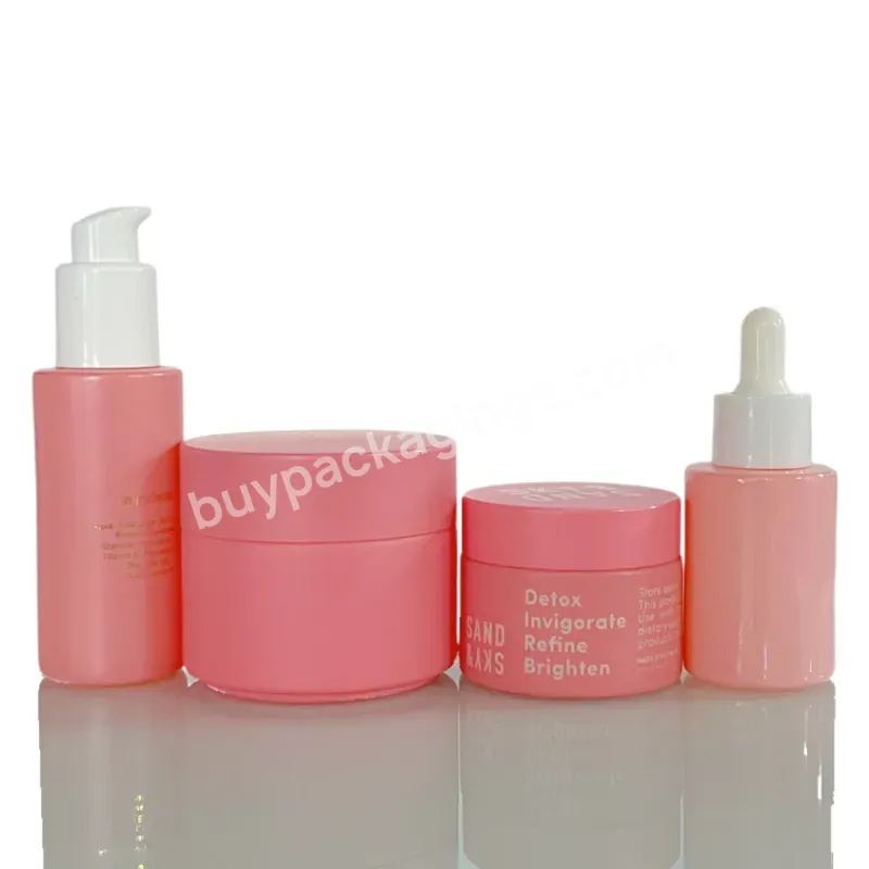 Luxury Glass Face Cream Skincare Packaging Bottle And Jar Lotion Pump 15ml 100ml 50ml 30ml Pink Cosmetic Glass Bottle