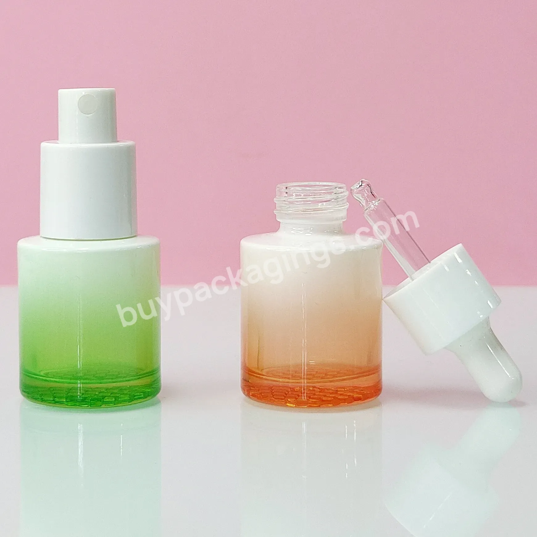 Luxury Glass Lotion Cream Oil Containers 20ml Green Orange Wholesale Cosmetic Package Dropper Bottle