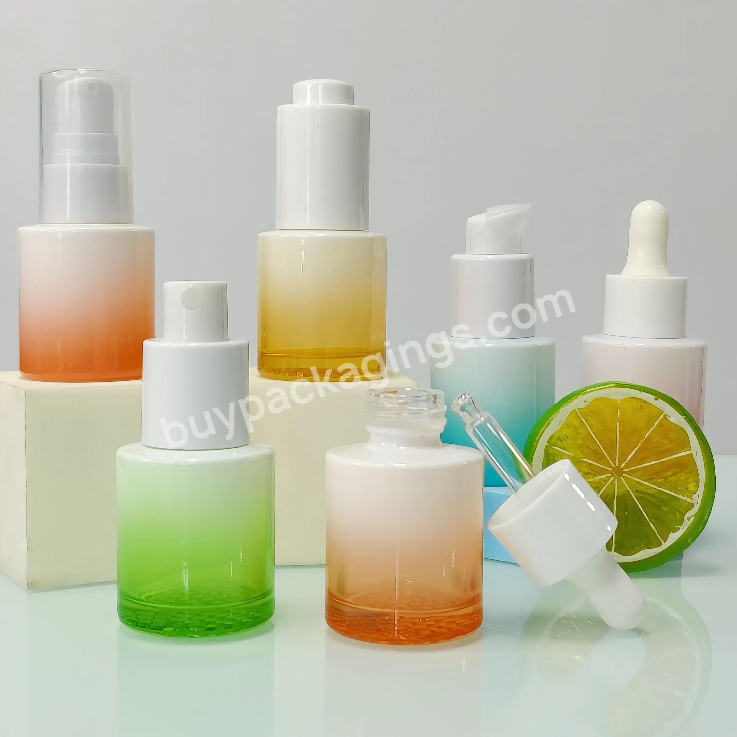 Luxury Glass Lotion Cream Oil Containers 20ml Green Orange Wholesale Cosmetic Package Dropper Bottle