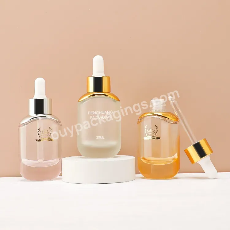 Luxury Glass Packaging Supplier Glass Serum Bottle 15ml 30ml Essential Oils Perfume Bottle With Gold Shoulder Sleeve