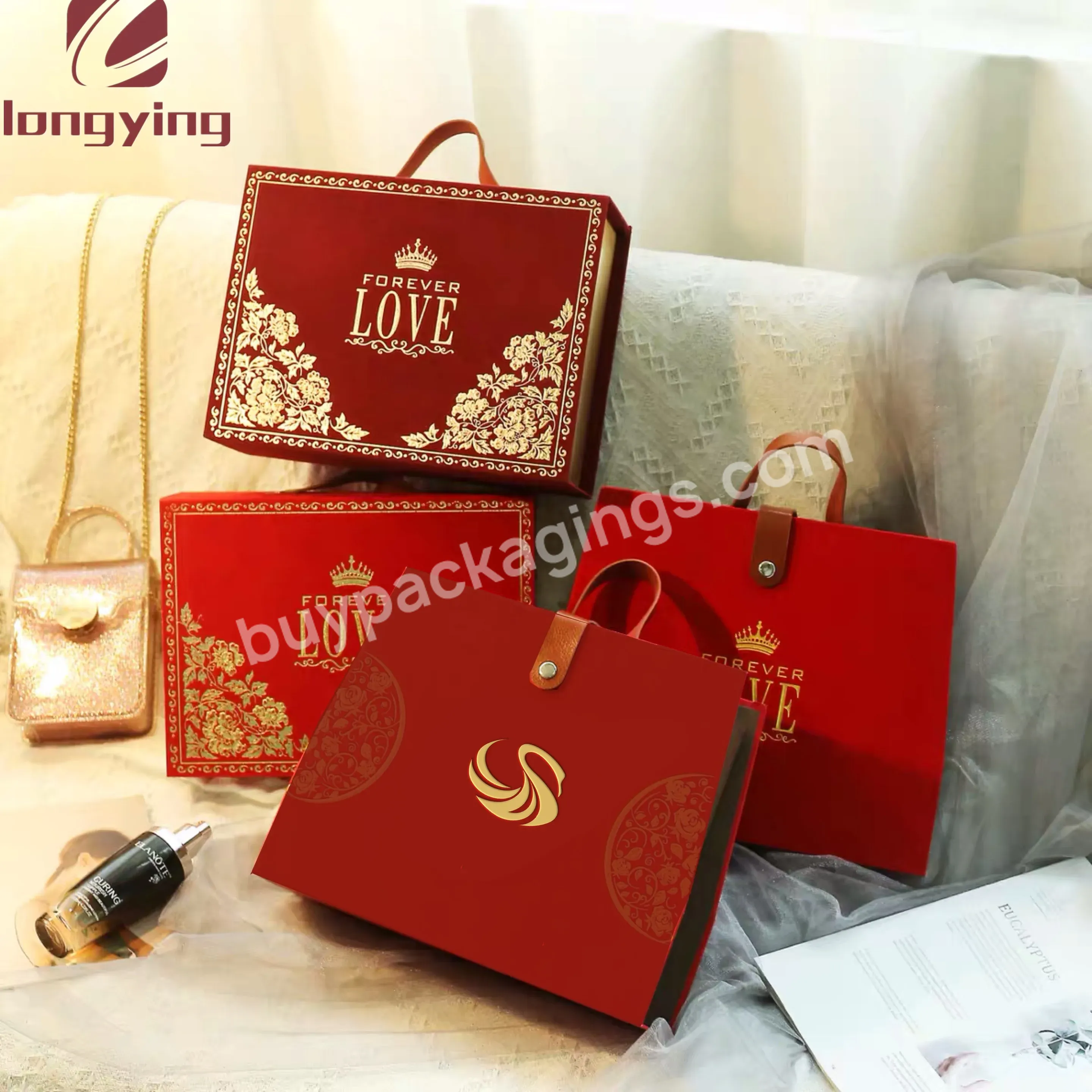 Luxury Gold Foil /embossed Human Hair Wigs Hair Extension Box Black/red Paper Bag With Handle Custom Cardboard Box