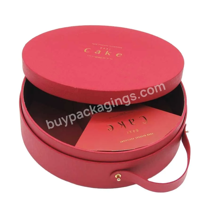 luxury gold foil logo small carton container fitment gift paper round cake baking box with handle