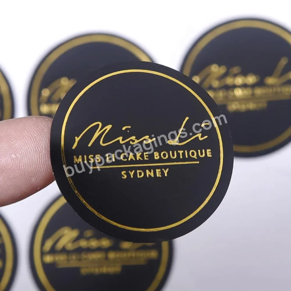 Luxury Gold Foil Stamping Black Round Custom Printing Logo Stickers