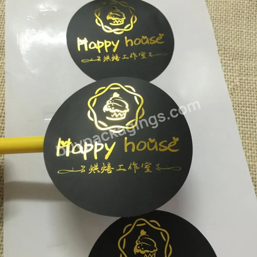 Luxury Gold Foil Stamping Black Round Custom Printing Logo Stickers