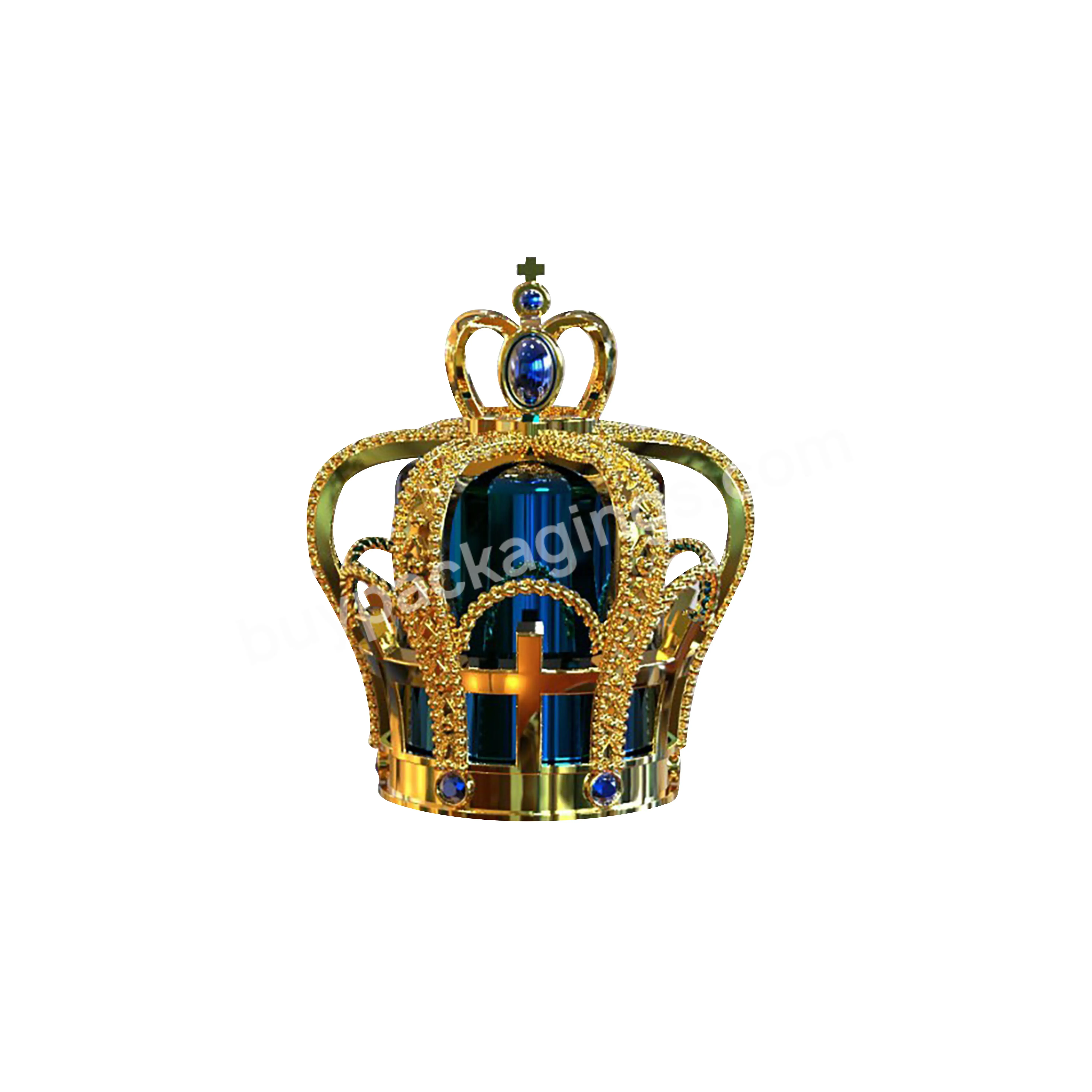 Luxury Gold Strings Crown Cap Zinc Alloy Perfume Cap With Diamond Ball Stone For Crimp Neck Perfume Bottle