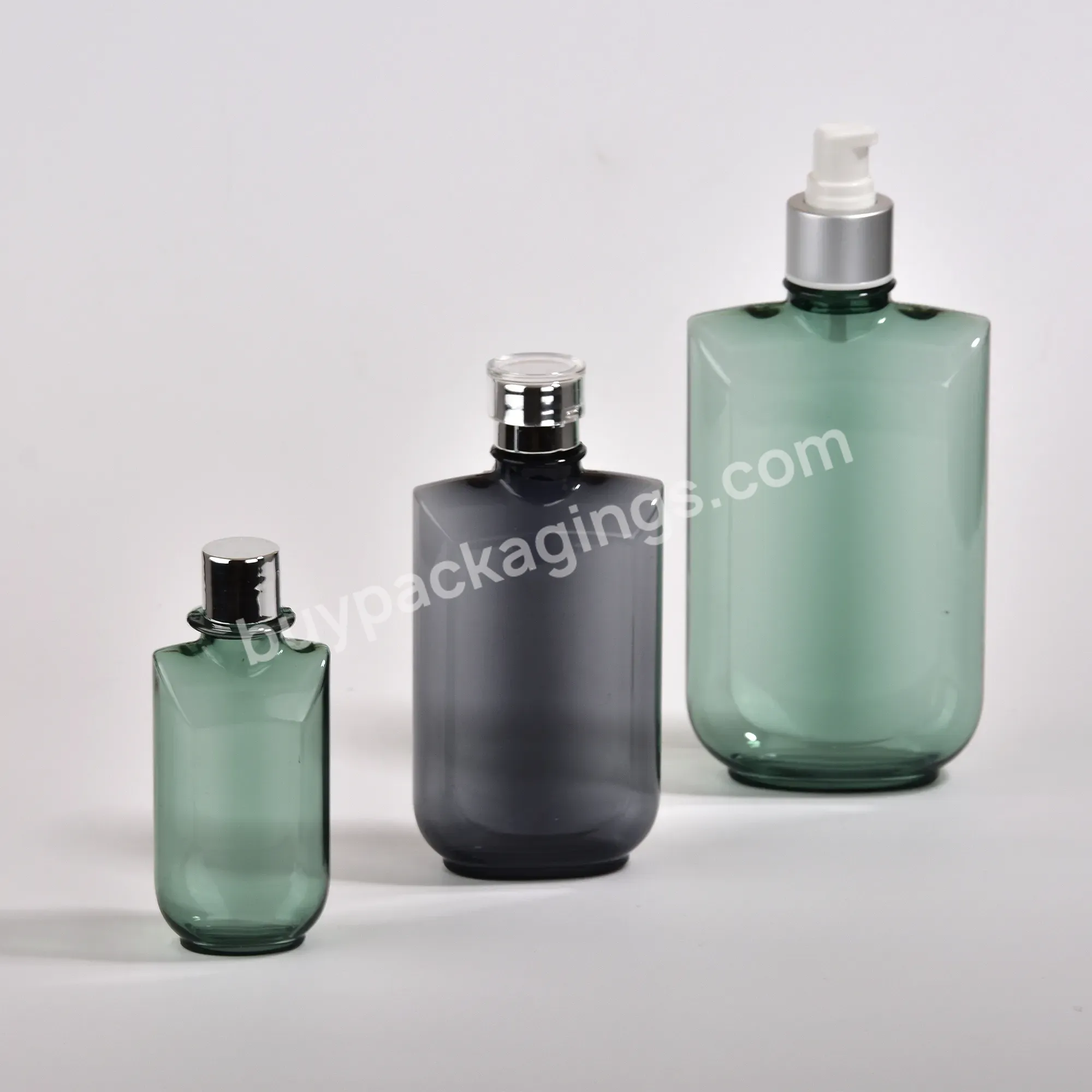 Luxury Green Gradient Pet Plastic Frosted Flat Bottle Clamshell Lotion Packaging Shampoo Pump Bottle