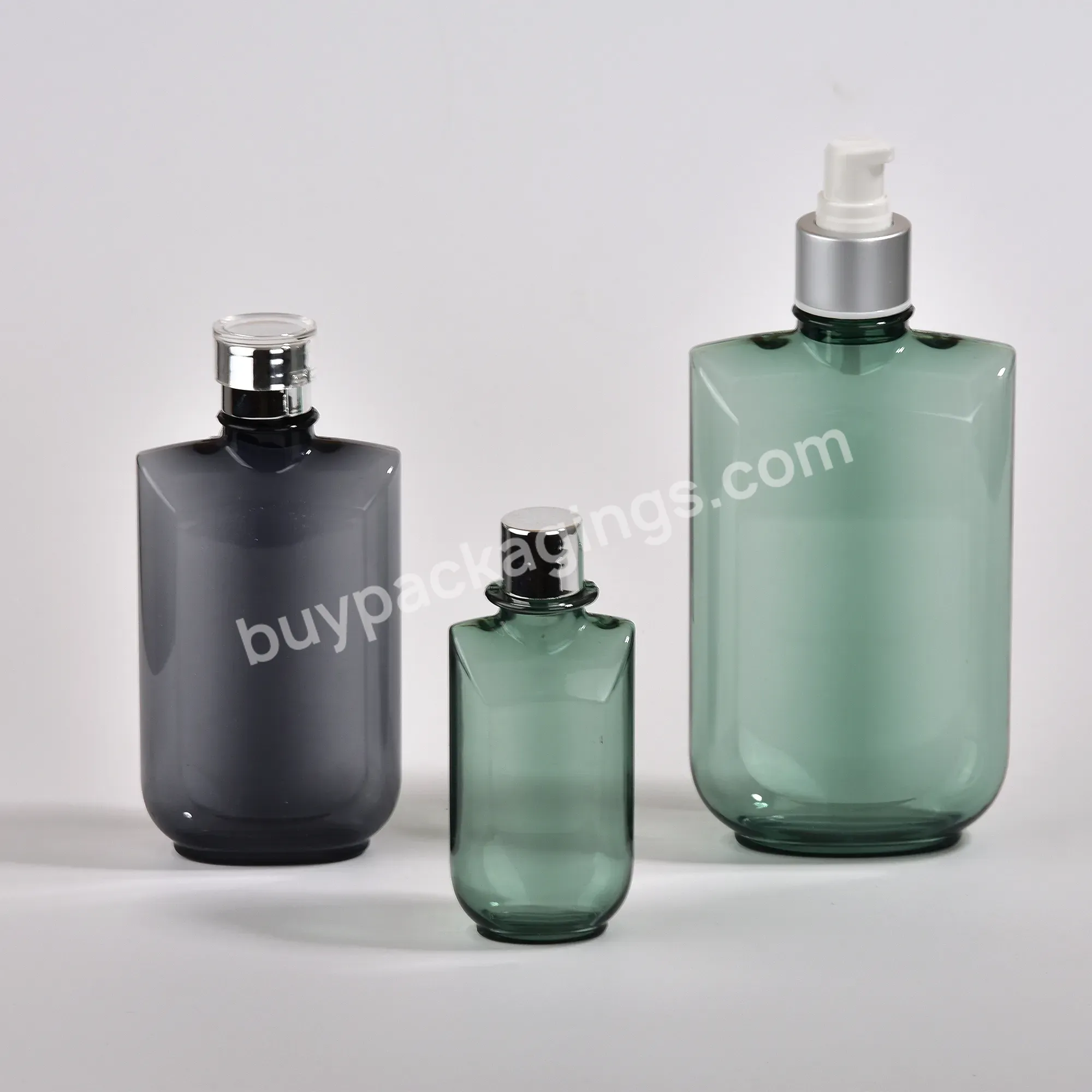 Luxury Green Gradient Pet Plastic Frosted Flat Bottle Clamshell Lotion Packaging Shampoo Pump Bottle