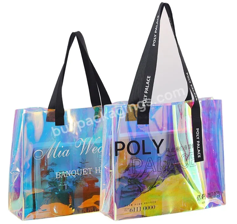 Luxury Holographic Shopping Bag Gift Pvc Gift Bag With Handle