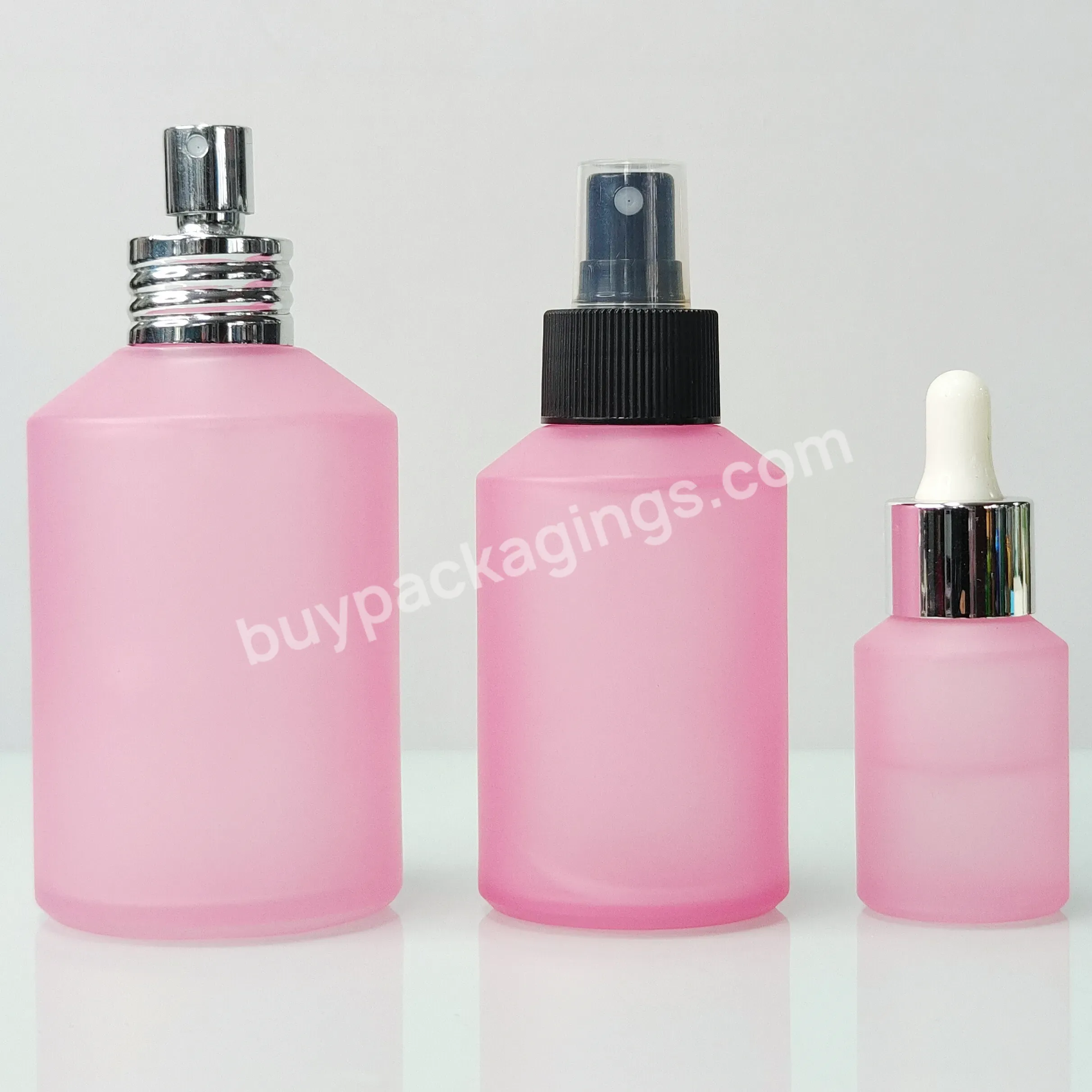 Luxury Hot Sale Oblique Shoulder Forested Pink 30 Ml 50 Ml 100 Ml Cosmetic Package Oil Lotion Cream Glass Bottle