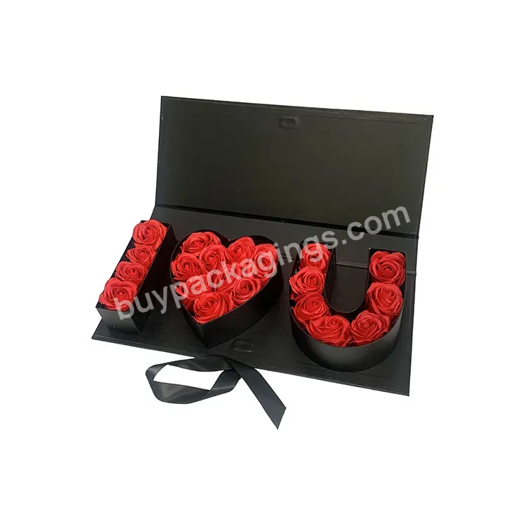 Luxury I Love U Slotted Box Flower Gift Paper Box Folded Cover Flower Box For Valentine's Day Wedding Occasion