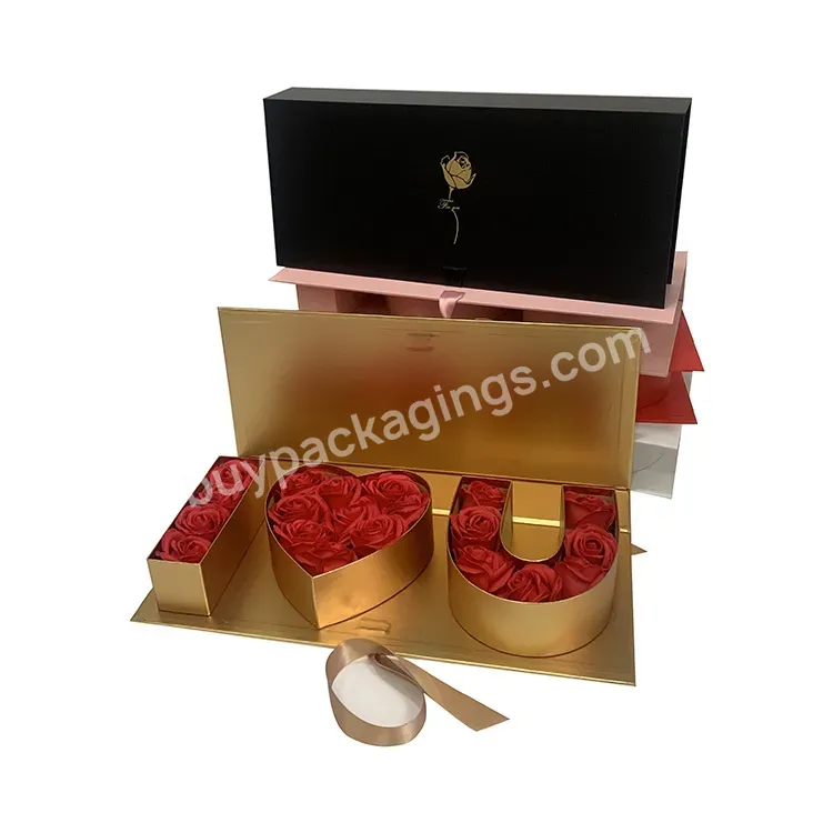 Luxury I Love U Slotted Box Flower Gift Paper Box Folded Cover Flower Box For Valentine's Day Wedding Occasion