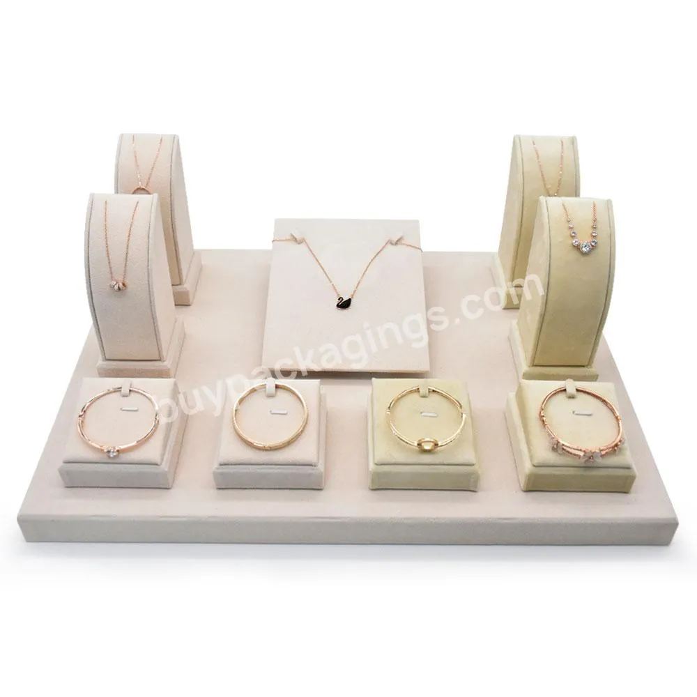 Luxury Khaki Color Jewelry Store Velvet Display Rack Necklace Earring Bangle Stand Jewelry Organizer Tray For Jewelry Display