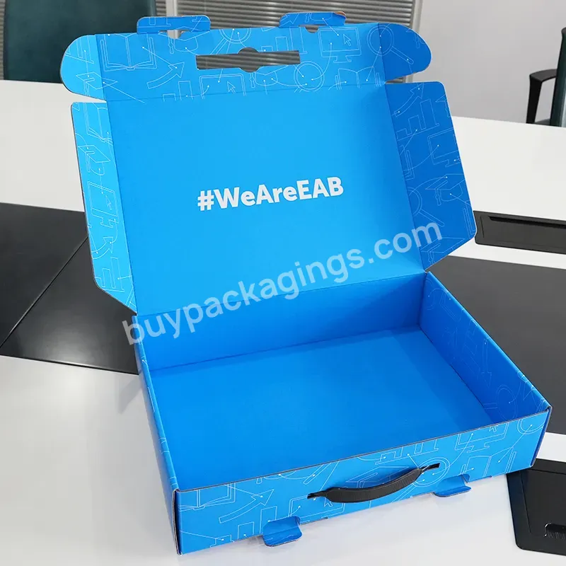 Luxury Large Corrugated Cardboard Blue Makeup Set Packaging Mailer Paper Box For Cosmetic Shipping With Handle