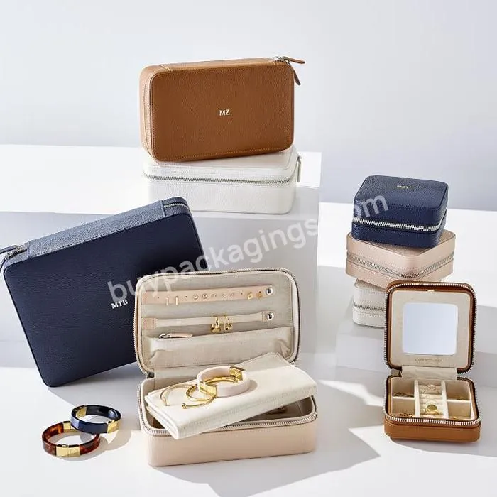 luxury leather jewelry storage box travel with mirror custom logo 5 piece jewelry travel box new travel jewelry storage box