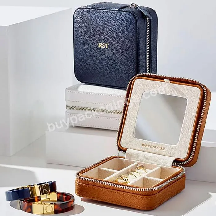 luxury leather jewelry storage box travel with mirror custom logo 5 piece jewelry travel box new travel jewelry storage box