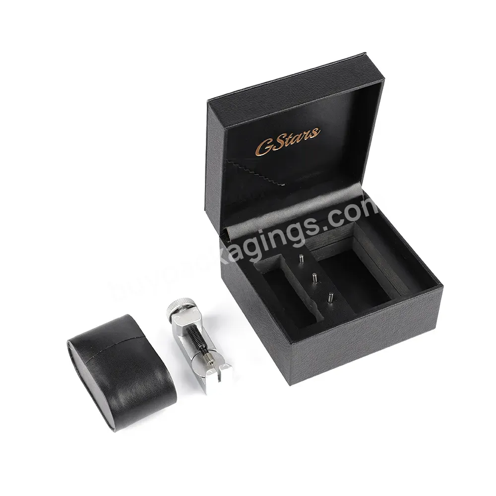 Luxury Lid Hinged Base With Extend Flap Box Black Gift Packaging Custom Logo For Watch Box