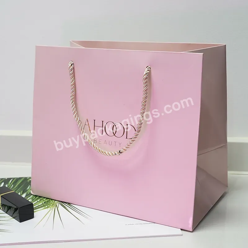 Luxury Light Pink Ivory Cardboard Art Paper Bag Cardboard Paper Gift Bag With Handles