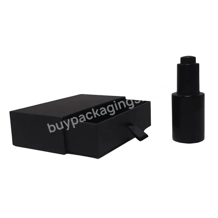 Luxury Logo Printed Empty Skincare Container 30ml Black Frosted Glass Face Oil Serum Bottle With Paper Box Packaging