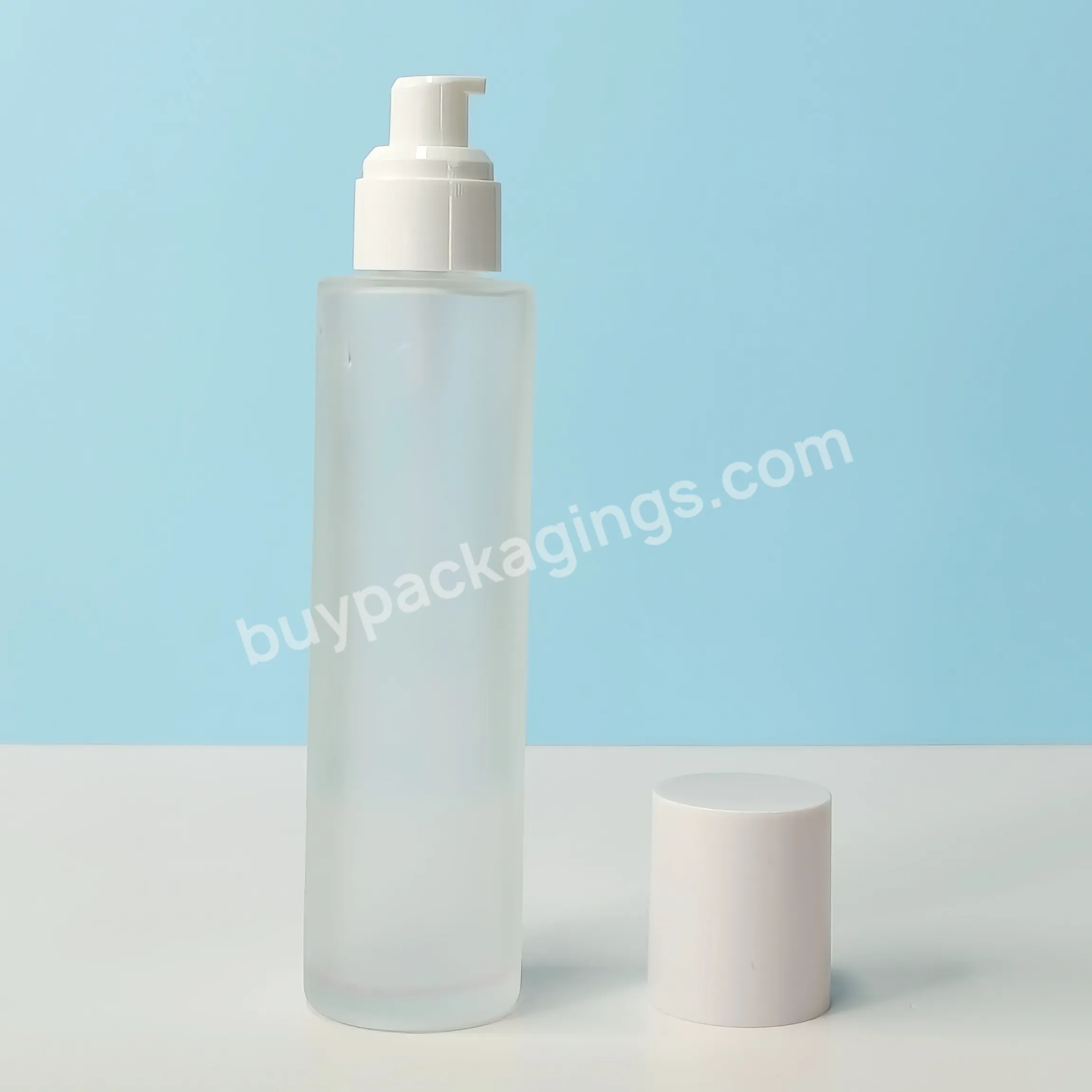 Luxury Matte Clear Navy Blue Round Empty Conditioner Body Lotion Toner Glass Bottle With Dropper Pump Screw Cap