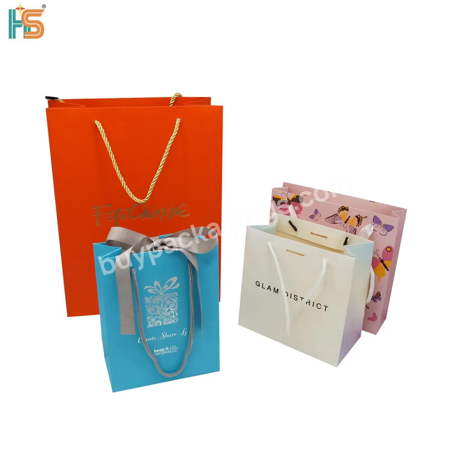 Luxury Merry Christmas Ribbon Bag Custom Hot Stamping Logo Shopping Paper Gift Bag Packaging