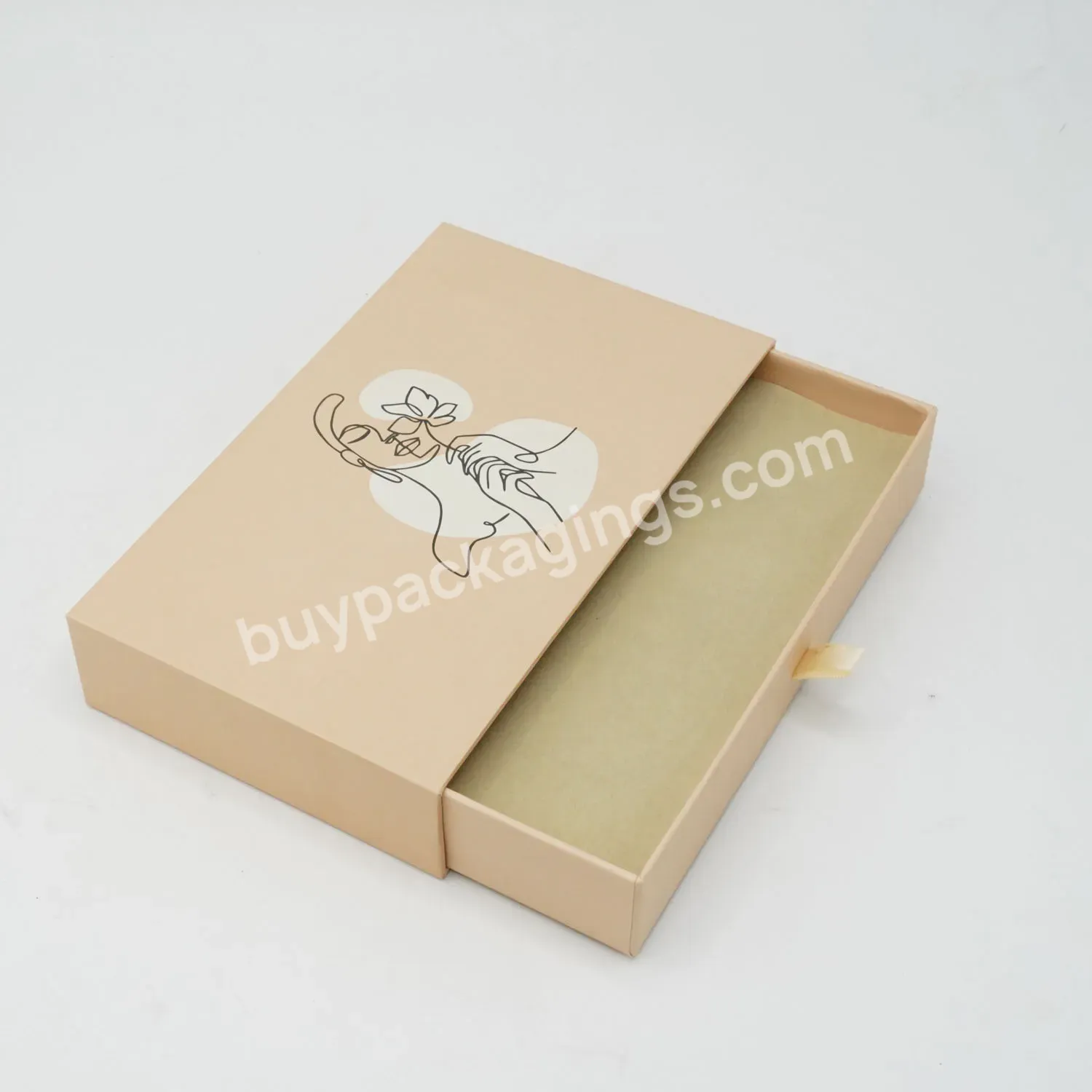 Luxury Necklace Bracelet Rings Sliding Paper Box Custom Personal Logo Beige Jewelry Drawer Packaging Box