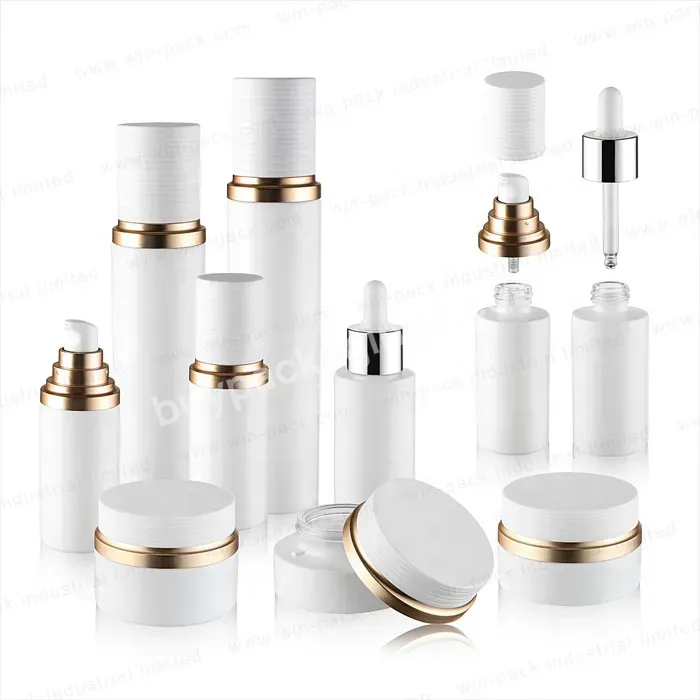 Luxury New Design Pure White Glass Lotion Pump Cosmetic Bottle For Face Skincare Factory Price High Quality