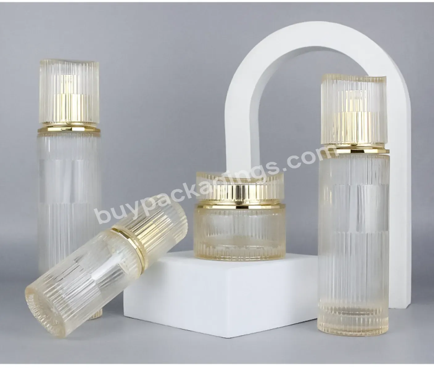 Luxury New Design Stock Cosmetics Set 50g-120ml Empty Transparent Glass Bottle For Cream Essence Lotion Emulsion