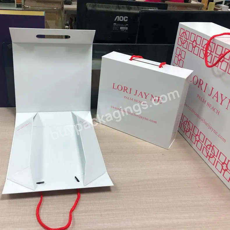 Luxury Packaging Boxes Custom Printed Logo White Foldable Collapsible Clothing Box With Rope Handle