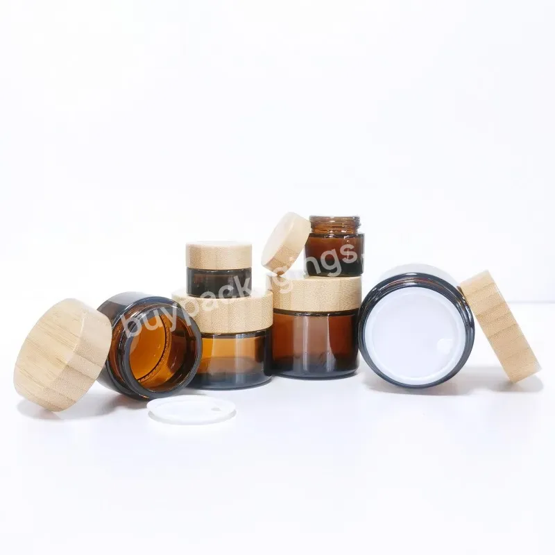 Luxury Packaging Custom 5g 10g 15g 20g 30g 50g 60g 100g Amber Bamboo Body Butters Cream Cosmetic Glass Jars With Lids