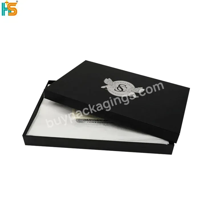 Luxury Paper Black Silver Stamping Logo Top And Base Clothing Large Gift Boxes T-shirt Packaging Box