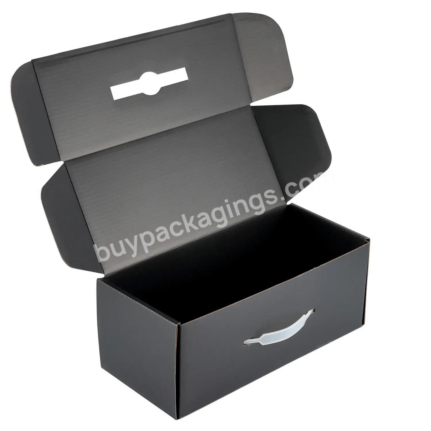 Luxury Paper Packaging Custom Cosmetics Display Craft Black Corrugated Paper Boxes With Plastics Handle