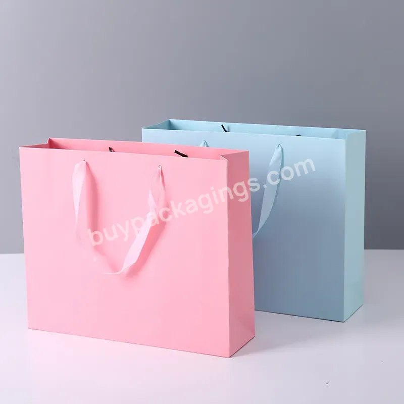 Luxury Pink And Blue Matte Garment Brand Custom Logo Gift Paper Bag For Clothes Boutique Packaging Bags With Ribbon Handles