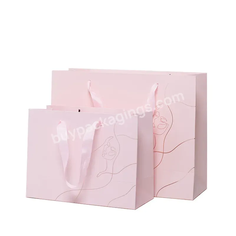 Luxury Pink Gift Paper Bag With Custom Logo For Small Business Wedding Gift Flower Bag