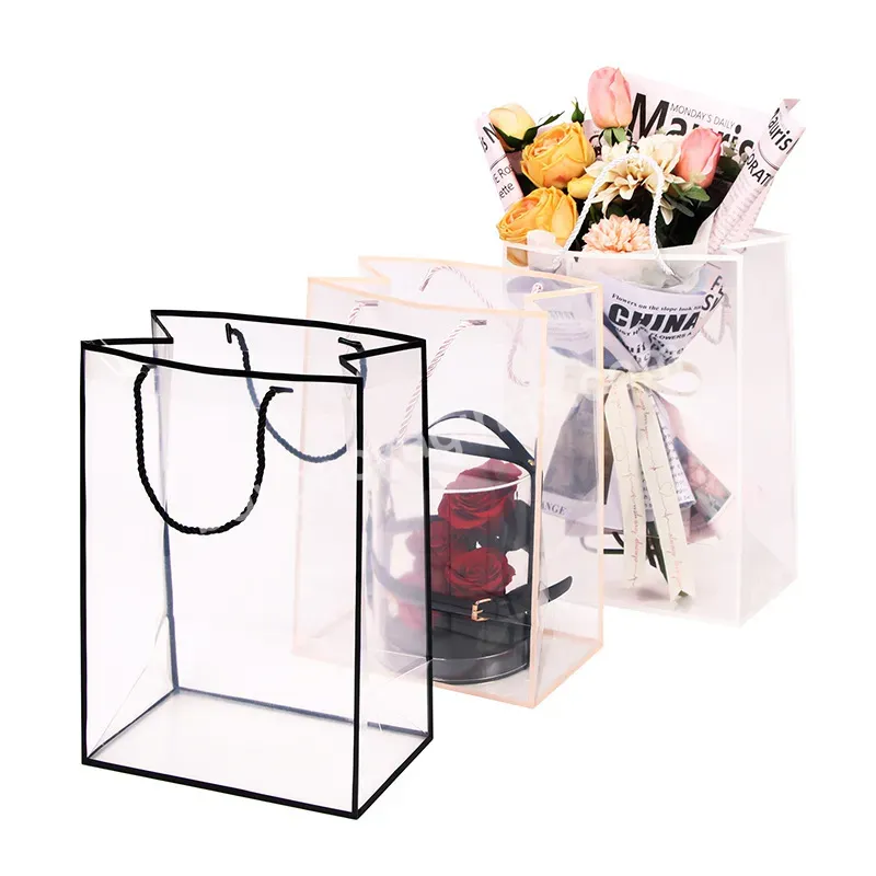 Luxury Plastic Portable Flower Bag With Border For Flowers Florist Bouquet Wrapper