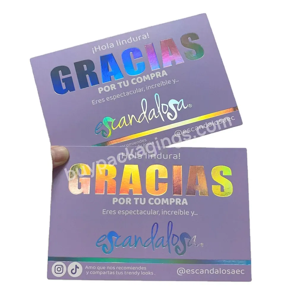 Luxury Popular Custom 10*15cm Thank You Cards Custom With Holographic Laser Logo 450g