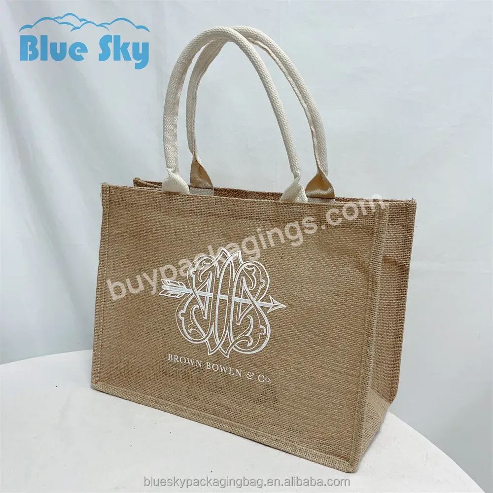 Luxury Popular Custom Custom Logo Jute Shopping Tote Bags With Handle