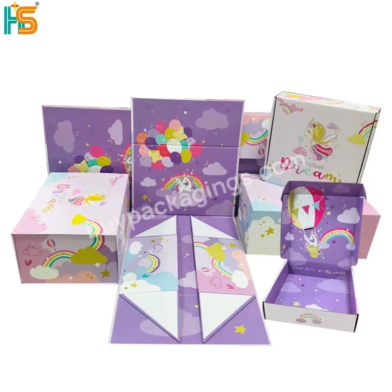 Luxury Purple Mailing Folding Magnetic Box Printed Custom Boxes With Logo Packaging For Clothes