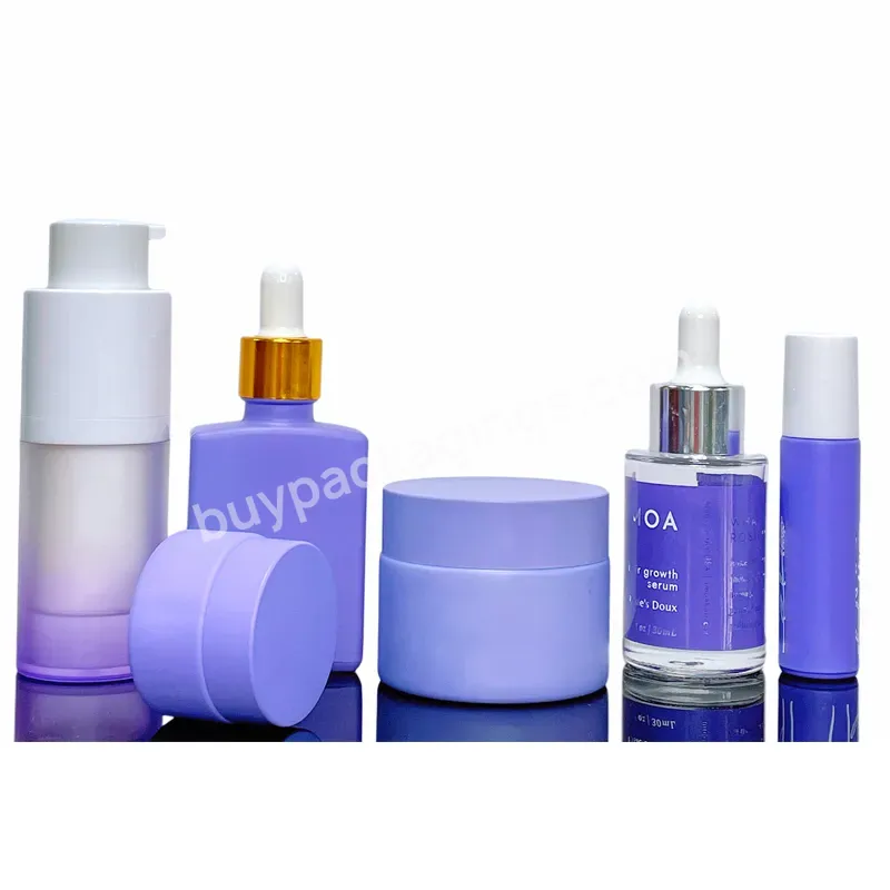 Luxury Purple Mini Plastic Cosmetic Packaging Glass Empty Skin Care Spray Lotion Cream Jar Travel Bottle Set