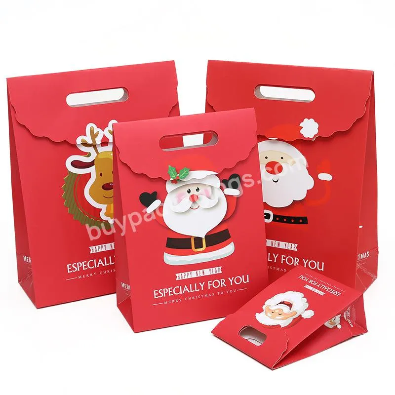 Luxury Red Stock Ready To Ship Cartoon Kids Christmas Paper Candy Gift Merry Christmas Gift Paper Bag