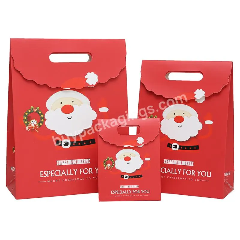 Luxury Red Stock Ready To Ship Gift Merry Christmas Gift Paper Bag Candy Packing Party for Christmas Gift
