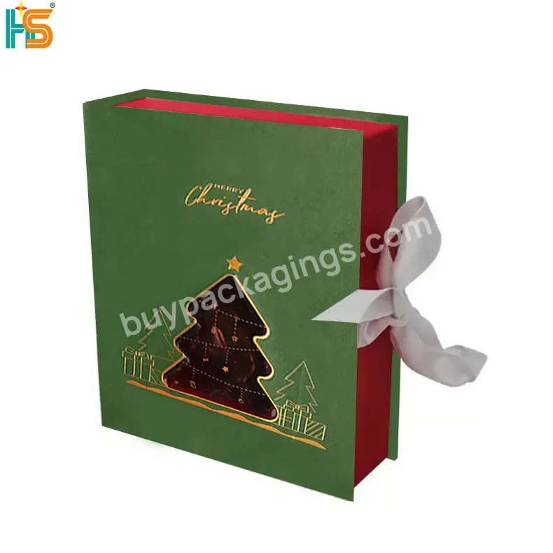Luxury Ribbon Gift Packaging Box Custom Foldable Rigid Magnetic Closure Cracker Christmas Hamper Boxes
