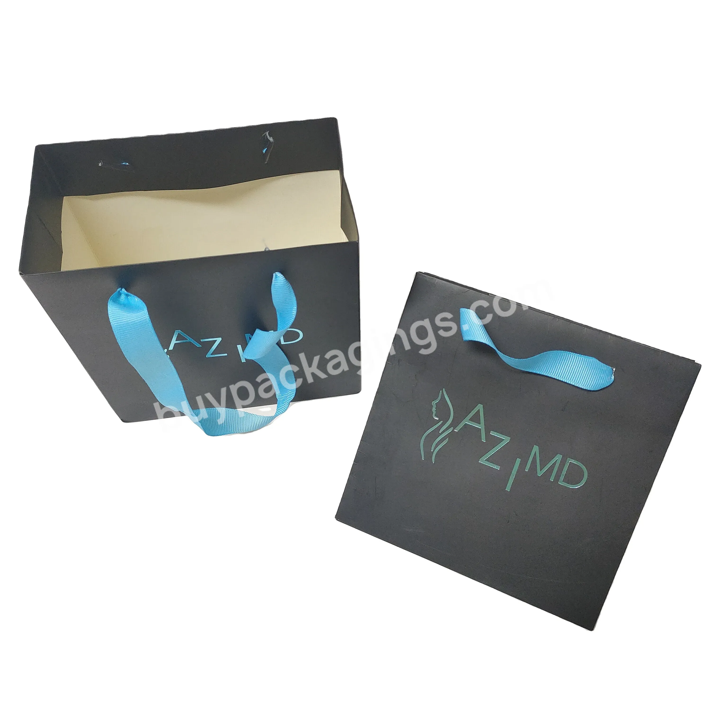 Luxury Ribbon Handle Boutique Shopping Packaging Customized Printed Paper Gift Bags With Logo