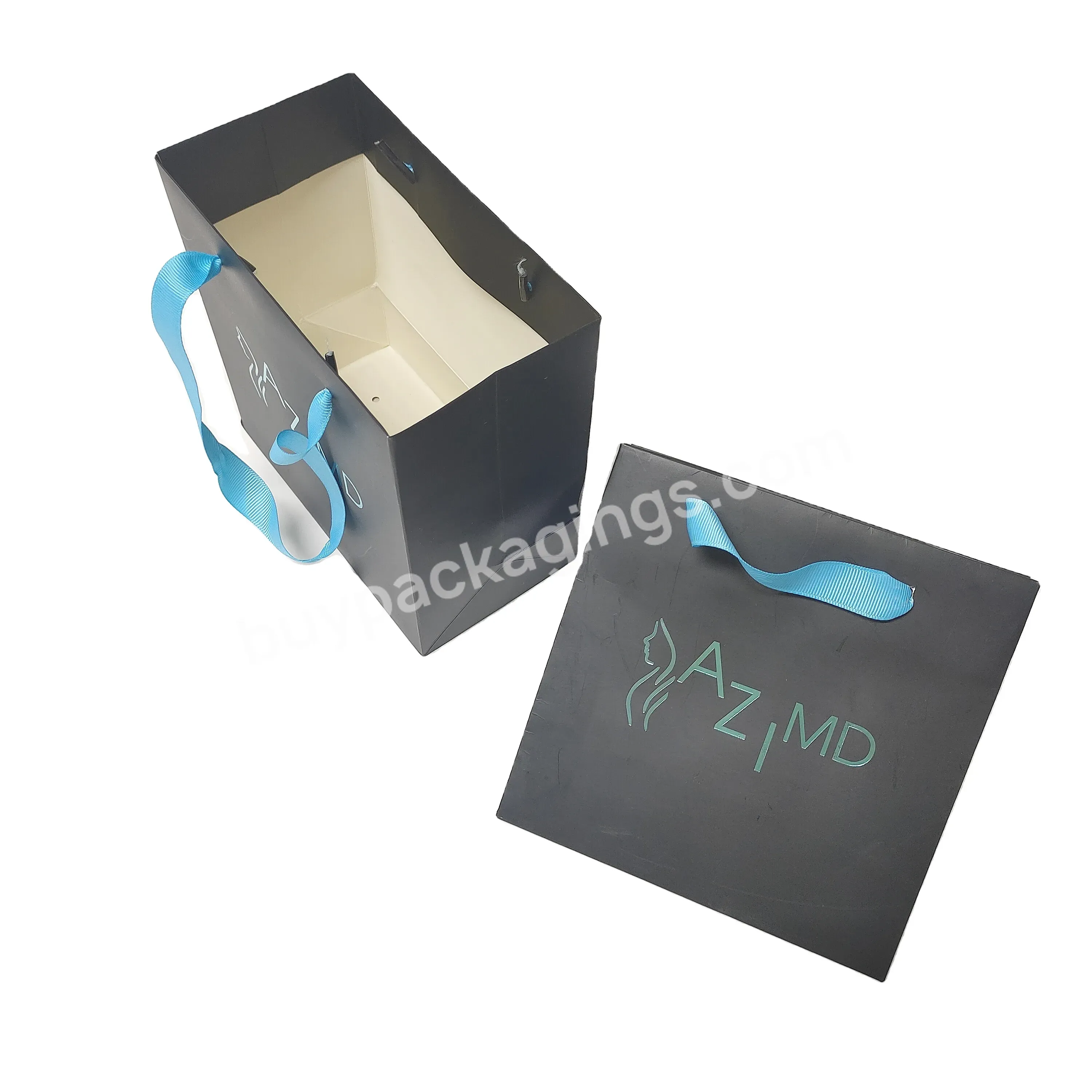 Luxury Ribbon Handle Boutique Shopping Packaging Customized Printed Paper Gift Bags With Logo