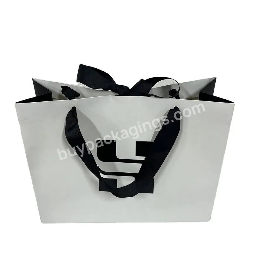 Luxury Ribbon Handle Boutique Shopping Packaging Paper Gift Bags With Logo