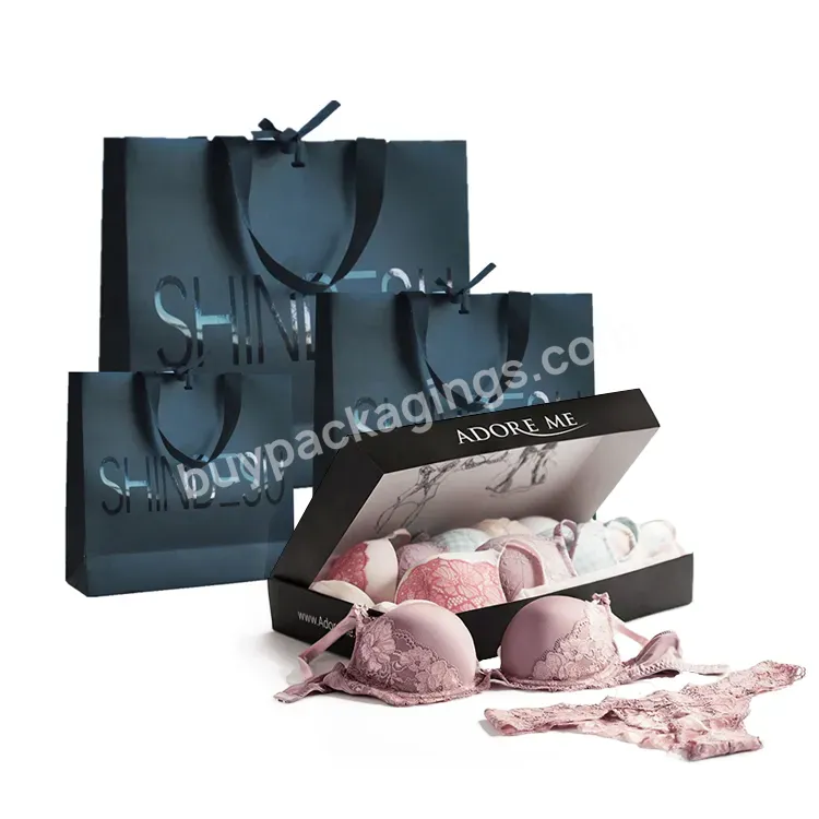 Luxury Ribbon Handle Boutique Underwear Lingerie Shopping Packaging Customized Printed Small Retail Paper Gift Bags With Logo