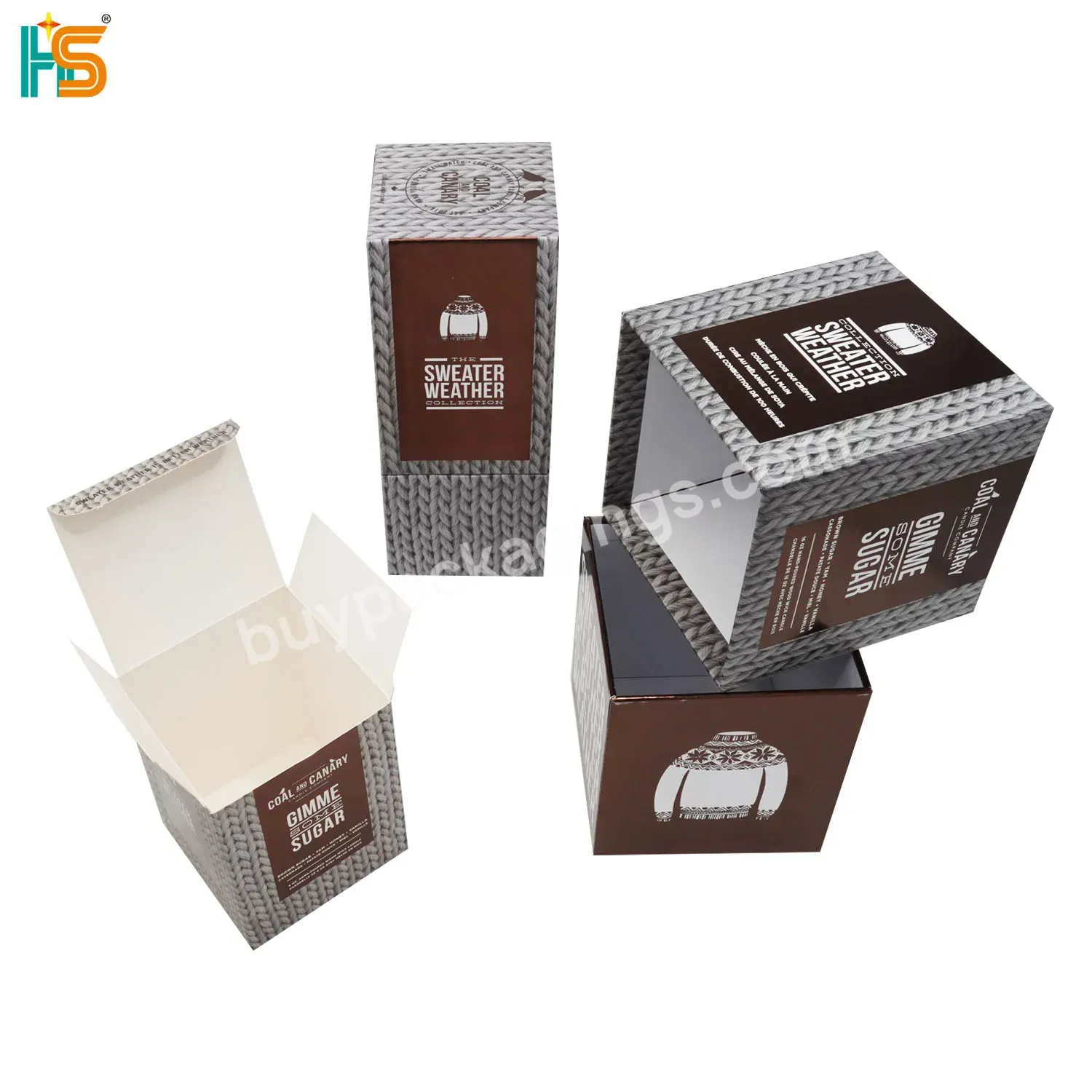 Luxury Rigid Base And Lid Cardboard Square Candle Tube Gift Box Set Packaging