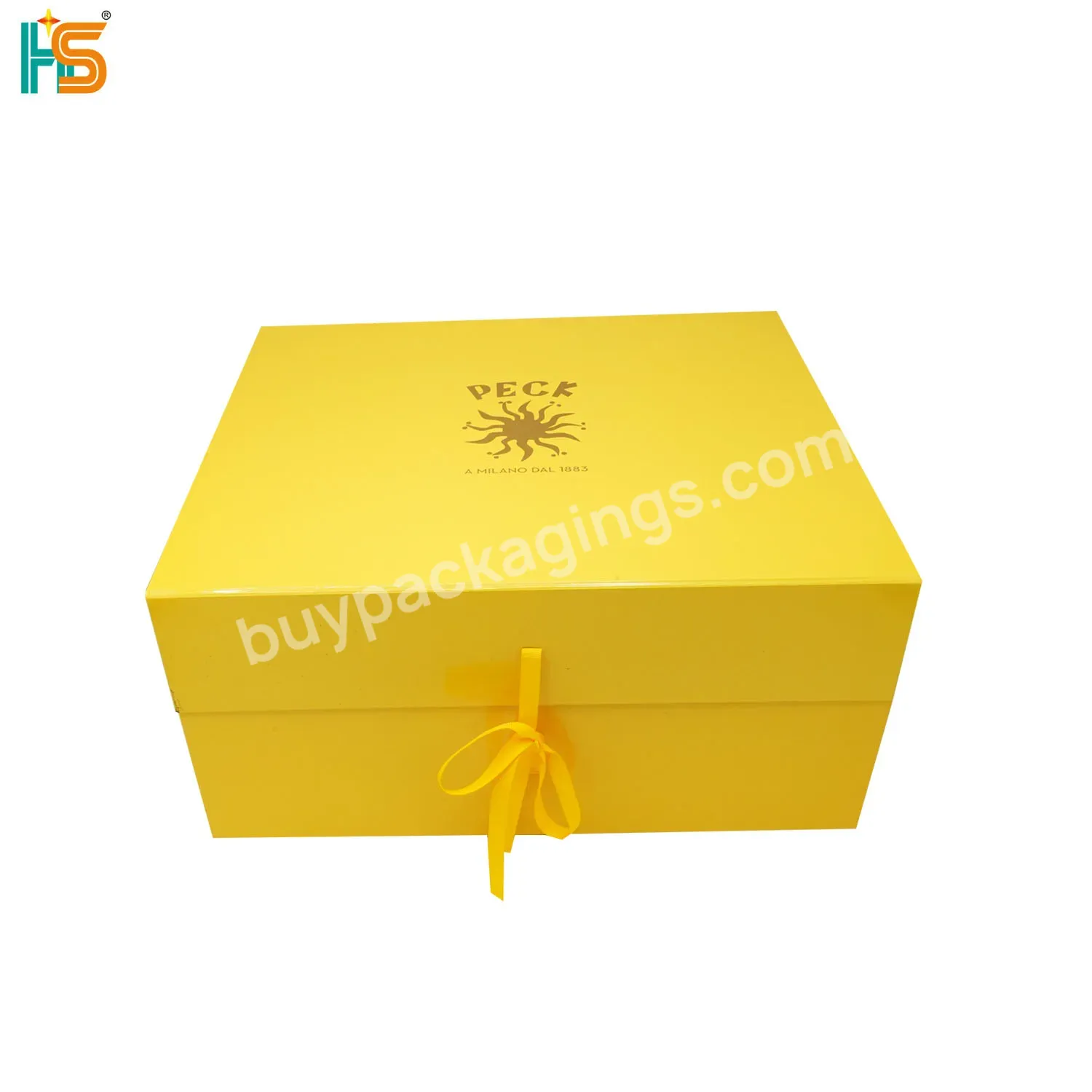 Luxury Rigid Ribbon Clothing Shoe Boxes Packaging Yellow Cardboard Foldable Magnetic Storage Extra Large Gift Box With Logo