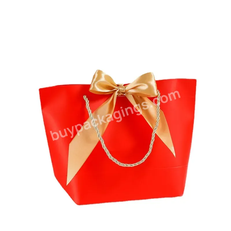 Luxury Romantic Custom Shopping Retail Cardboard Paper Gift Bags With Ribbon Bow For Clothing